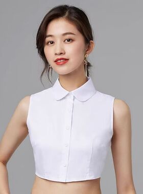 2026夏秋女式尖领无袖假领百搭修身显瘦雪纺纯色翻领职业打底衬衣