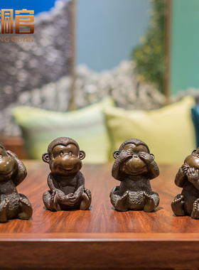古铜官 四不猴子摆件十二12生肖猴铜猴子 客厅家居装饰品 工艺品