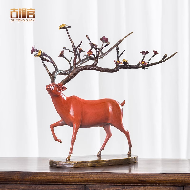 鹿摆件铜梅花鹿艺术品客厅玄关酒柜电视柜博古架家居装饰工艺品