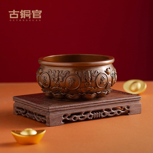 紫铜聚宝盆摆件聚财存钱罐铜工艺品客厅玄关办公桌博古架装 饰品