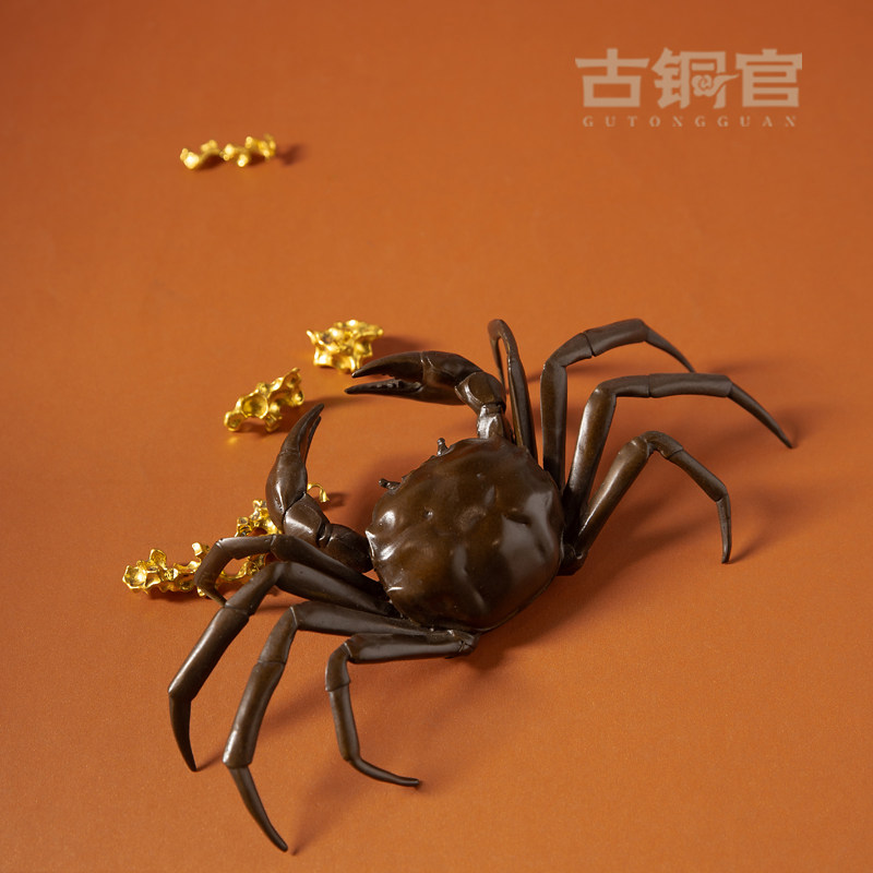 铜螃蟹摆件横财将军茶盘用茶宠茶道盖置家居铜工艺品八方来财摆设