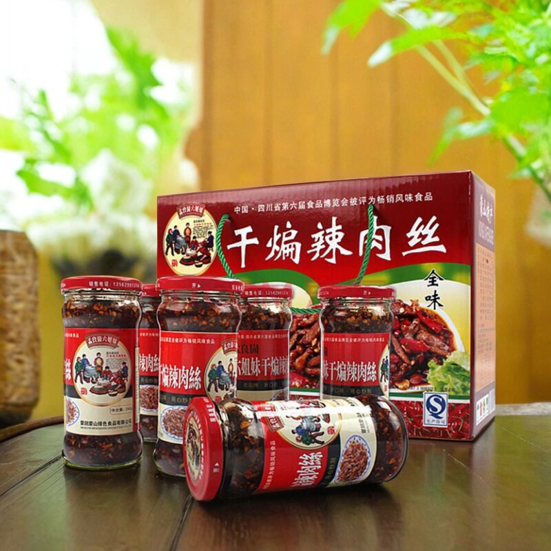 孟良崮六姐妹辣椒酱干煸辣肉丝油辣椒拌饭242克6瓶礼盒装山东临沂