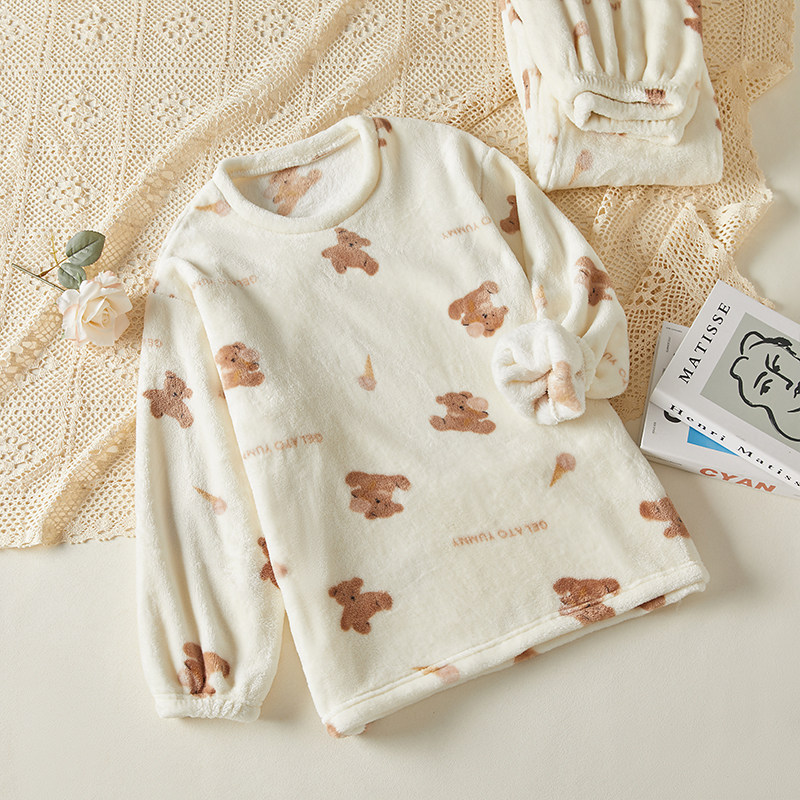 珊瑚绒睡衣女款冬季加绒加厚20睡衣/家居服套装