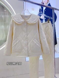 2025新款轻羽绒睡衣女士冬季三层夹棉加绒中等厚度可外穿家居服