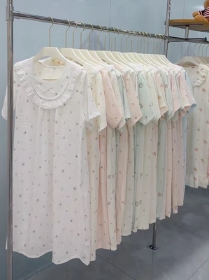 睡裙女夏季2025新款甜美带胸垫印花云朵纯棉家居服宽松睡衣连衣裙