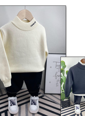 小童啦芙莱2022冬新款韩版男女宝宝加绒保暖半高领套头毛衣 51992