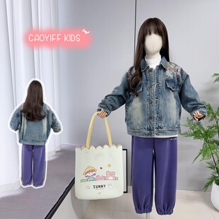 啦芙莱童装2024冬季新款韩版儿童刺绣外套女童洋气加绒牛仔衫9758