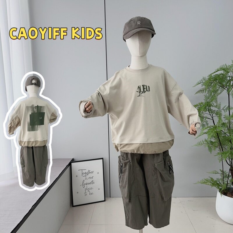 啦芙莱童装2025春季新款儿童韩版圆领上衣男女童拼接潮范卫衣8396