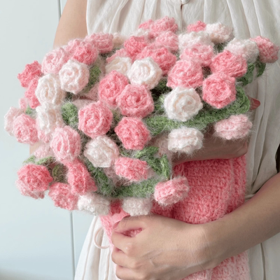 玫瑰花束毯子手工diy编织