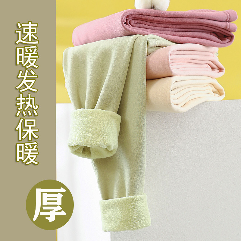 秋裤女内穿加绒加厚棉毛裤大码中腰发热保暖裤德绒紧身衬裤打底裤