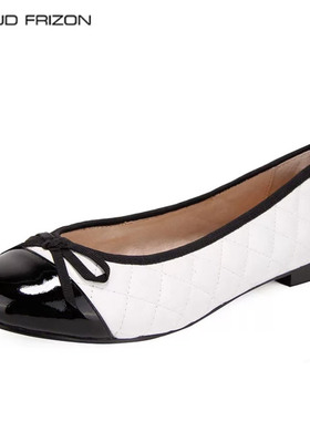 MAUD FRIZON梦飞嫦女鞋小香风圆头拼色菱格羊皮平底女单鞋四季款