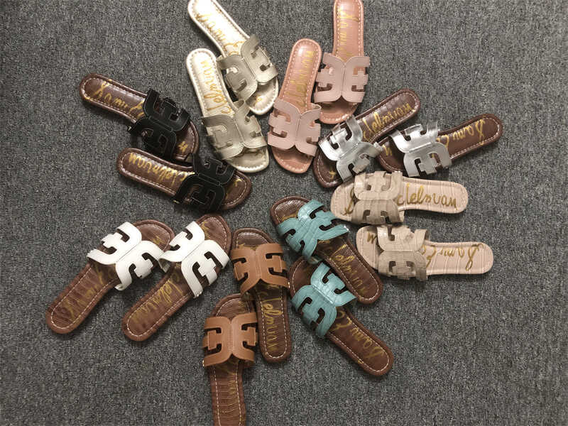 真皮平底欧美一字拖拖鞋