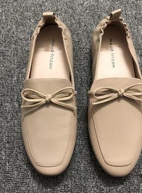 maud frizon女鞋欧美舒适百搭圆头蝴蝶结低跟简约单鞋软底乐福鞋