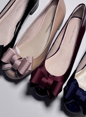 出口香港MAUD FRIZON梦飞嫦女鞋大蝴蝶结牛漆皮平跟单鞋红色婚鞋