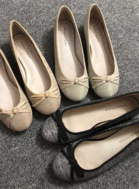 MAUD FRIZON梦飞嫦女鞋亮面格利特圆头蝴蝶结内里真皮平底女单鞋