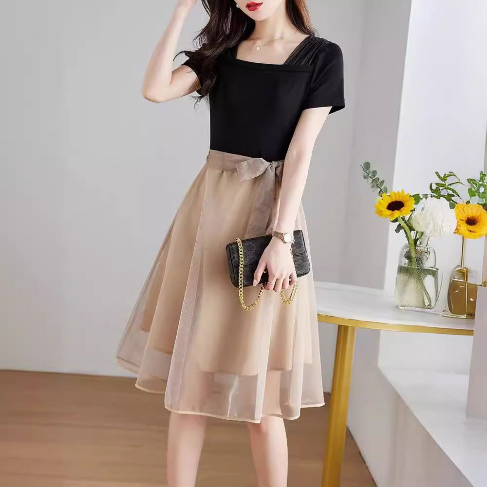 假两件拼接款女生裙子夏季连衣裙2026夏天新款法式修身显瘦裙子