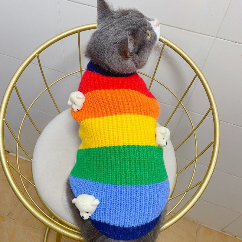 宠物毛衣新款彩虹可爱圆领狗狗猫咪通用秋冬保暖现货混批