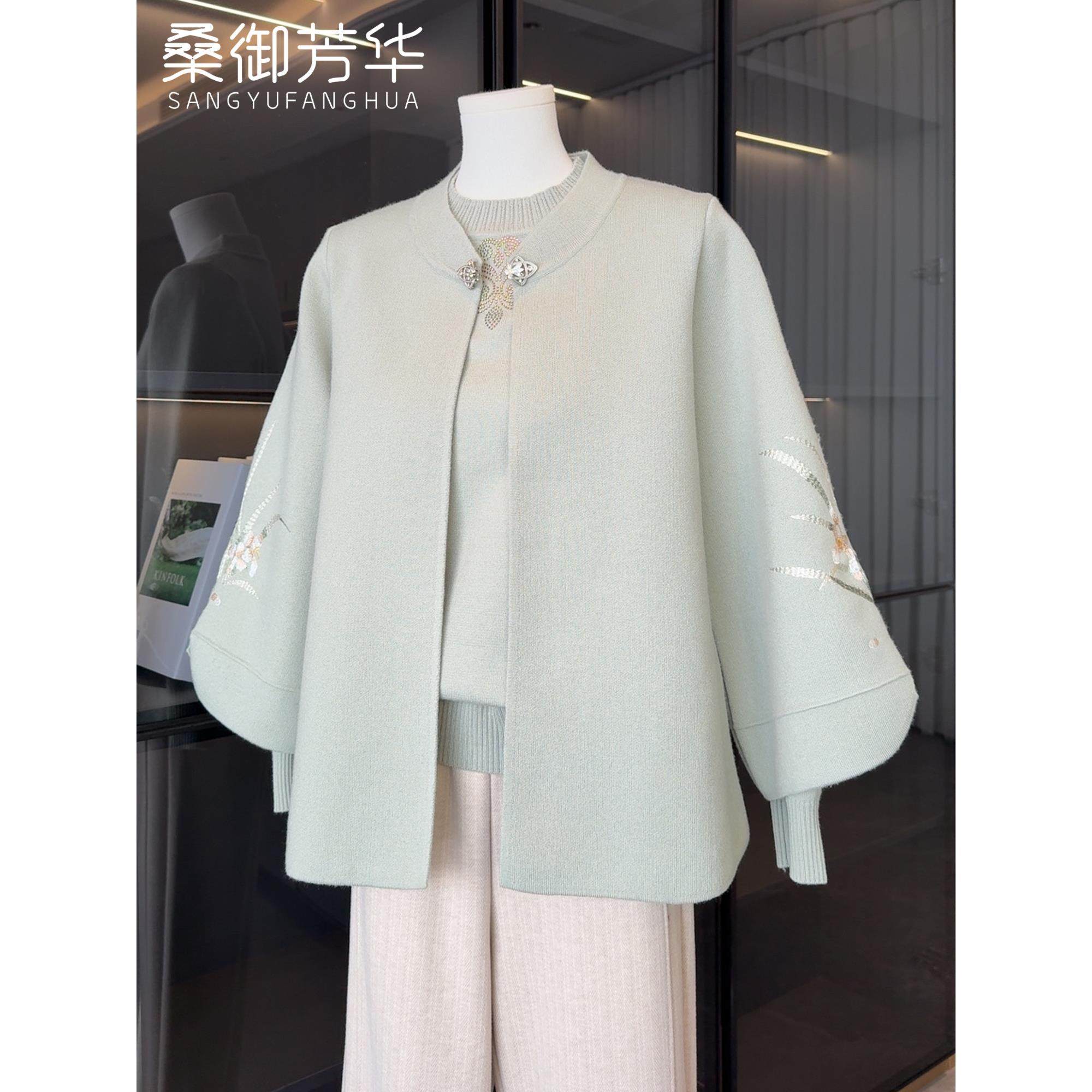 国风中老年针织开衫套装女秋冬装新款奶奶上衣大码妈妈秋装两件套