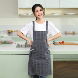 纯棉布料办公围裙双肩背带式 全棉透气护衣 气质女围腰家室内秋夏季