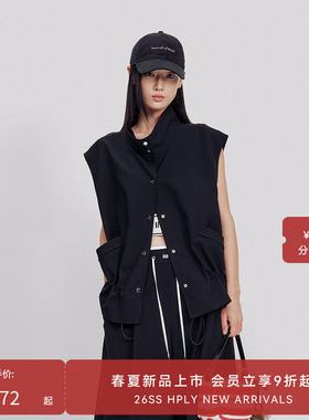 【商场同款】HPLY荷比俪2026夏新款含绵羊毛光泽感翻领抽褶马甲