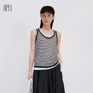 女两件套条纹通勤气质无袖 HPLY荷比俪2025夏新款 背心 都市漫游