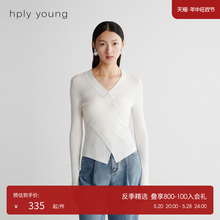 线上专享hply young新款V领层次感宽罗纹气质毛衣针织衫