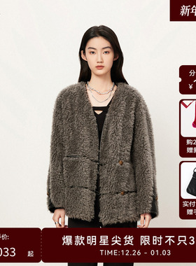 【反季直降】HPLY荷比俪新款V领撞色休闲毛呢外套女HZD42520350