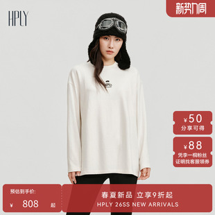 HPLY荷比俪2025冬新款 圆领廓形滑雪镜烫钻加绒T恤 商场同款