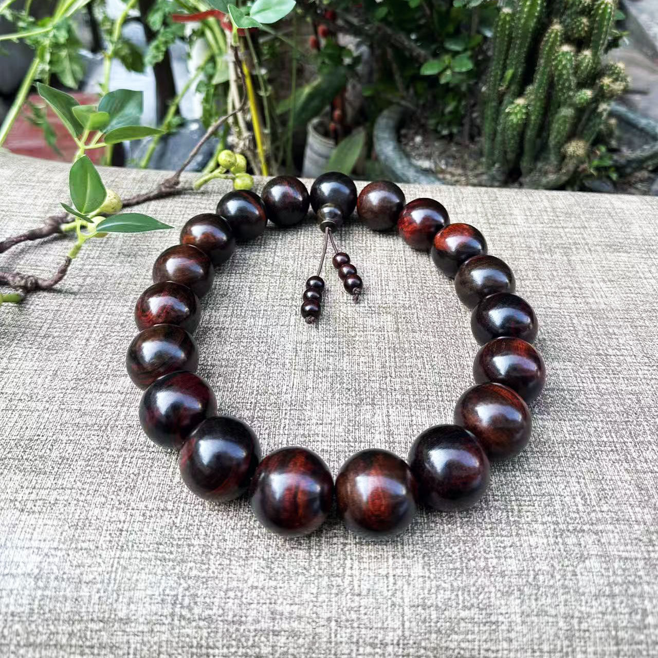 大红酸枝黑飘红3.0&times;19颗佛珠手串交趾黄檀红木工艺礼品手链实拍