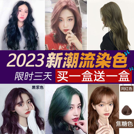 2023网红染膏染发剂黑茶色男女植物流行色黑紫色蓝黑色春日染发