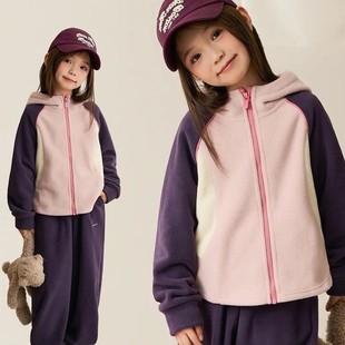 女童休闲运动服套装秋冬季洋气中大童女孩加绒拼色卫衣炸街两件套
