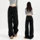 BBN韩系阔腿蝴蝶结黑色牛仔裤 &加长裤 女2025新款 高腰显瘦直筒长裤