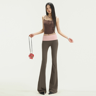 低腰撞色微喇叭瑜伽褲 25th 美式 修身 彈力顯瘦褲 新款 ootd 春夏季