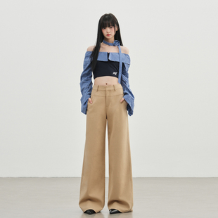 尚雅2255款卡其色雅痞老钱风复古直筒西裤女高腰显瘦休闲裤