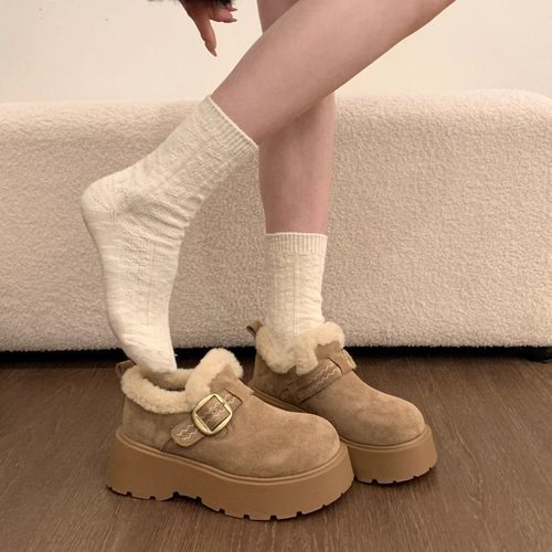 厚底增高加绒保暖勃肯鞋女鞋2025新款冬季雪地靴乐福鞋毛毛棉鞋