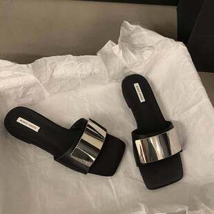 大码高跟鞋女41到43宽胖脚女鞋夏季拖鞋2025新款凉鞋银色低跟凉拖