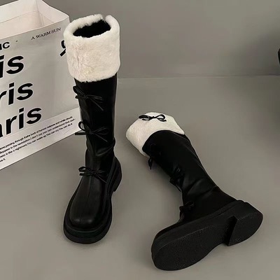 棕色美拉德法式厚底靴子女长筒靴2025新款秋冬季显瘦加绒复古长靴