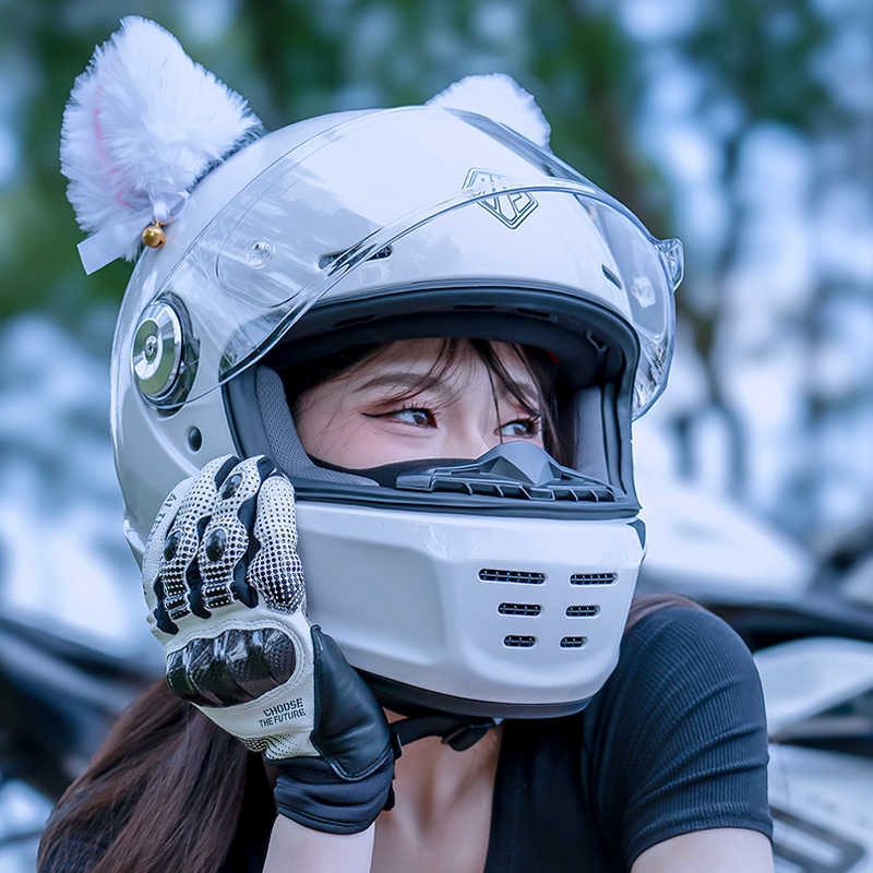 艾狮摩托车头盔机车全包3C冬季蓝牙防雾女复古巡航全盔可爱小头围