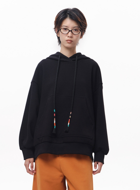 MOVEUP幻走2025冬季新款.FUN系列连帽落肩彩色绳加绒短款卫衣女