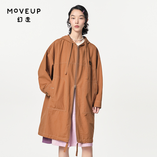 外套女 .FUN系列纯棉连帽章仔设计师长款 MOVEUP幻走2024春季 新款