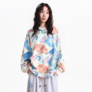 MOVEUP幻走2026春季新款.FUN系列连帽印花抽绳袋鼠袋短款卫衣女