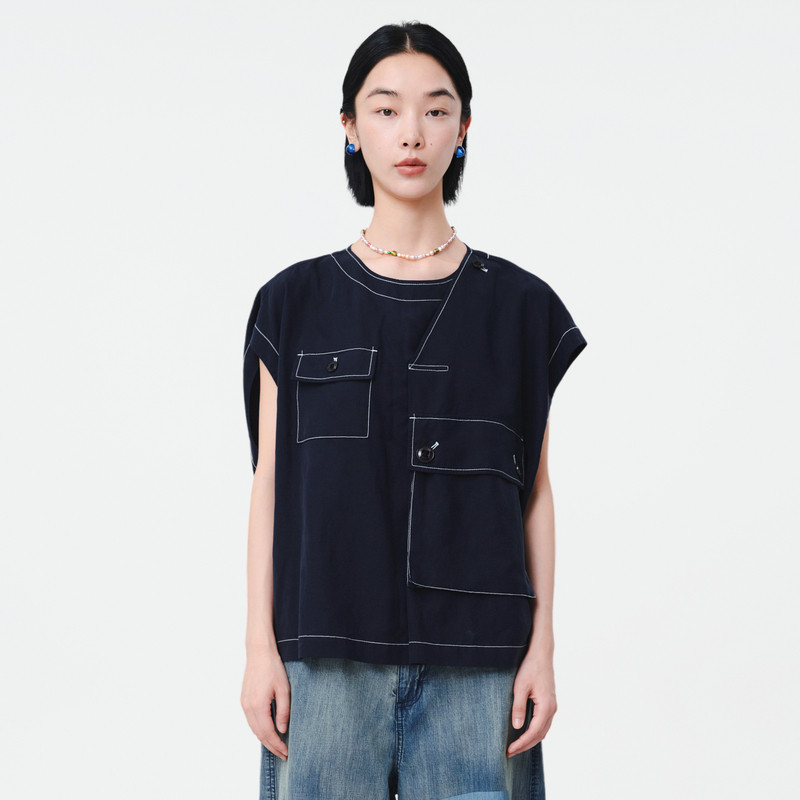 【商场同款】MOVEUP幻走2025夏季新款无袖不对称口袋抽绳短款衬衫,女装/女士精品,衬衫,淘宝优惠券,粉丝福利购,淘宝优惠卷