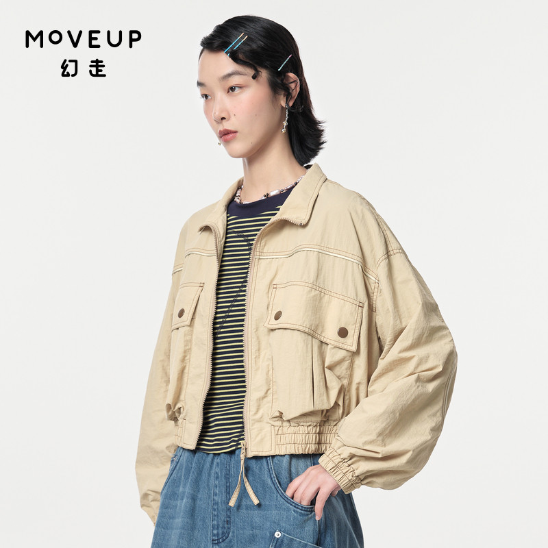 MOVEUP幻走2024春季新款.FUN系列立领复古机车风设计师短款外套女,女装/女士精品,短外套,淘宝优惠券,粉丝福利购,淘宝优惠卷