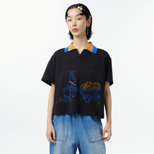 间色罗纹、Polo领、绣花