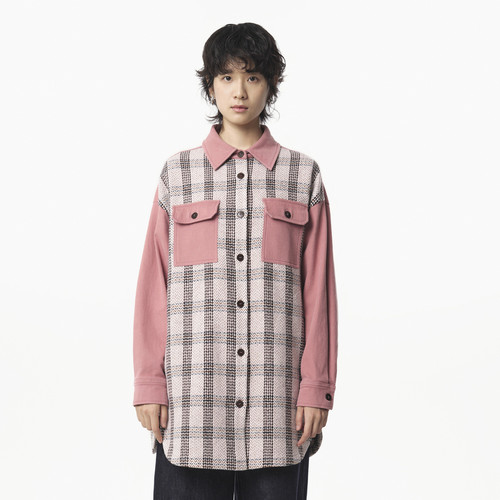 翻领 撞布拼接 落差下摆