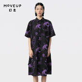 MOVEUP幻走2024夏季 .FUN系列翻领趣味印花设计师纯棉连衣裙 新款