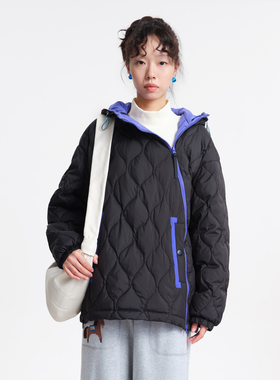 MOVEUP幻走2025冬季新款.FUN系列双色拉链撞色中长款轻薄羽绒服女