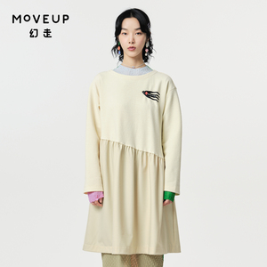 【商场同款】MOVEUP幻走2024春季新款不规则拼接设计师针织连衣裙