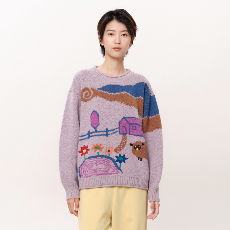 罗纹圆领、卷边、提花图案