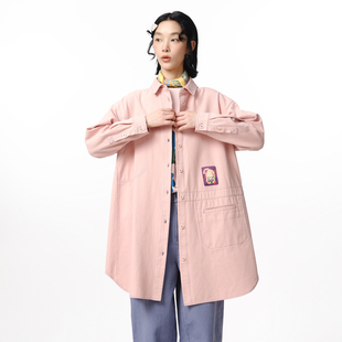 衬衫 .FUN系列纯棉绣花章仔撞色线长款 女 新款 MOVEUP幻走2025秋季